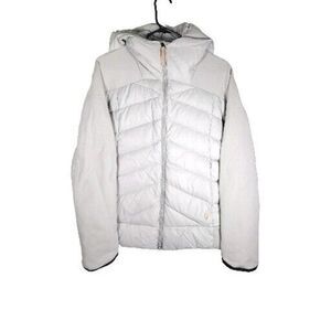 Indygena Women's Sz Small Light Gray Down Quilted FullZip Hooded Puffer Jacket